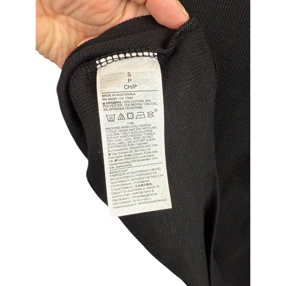 GAP Black Stretchy Ribbed Casual T-Shirt with Ruffle Sleeves - Small - Picture 4 of 4